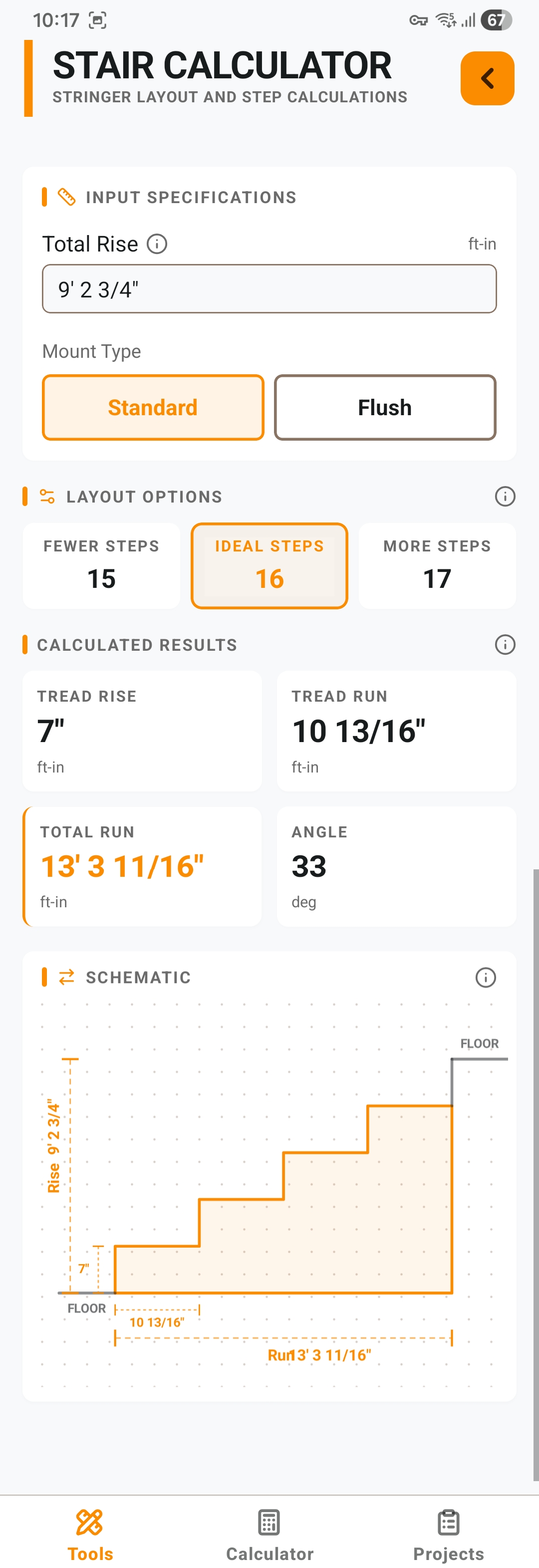 Stair calculator screenshot